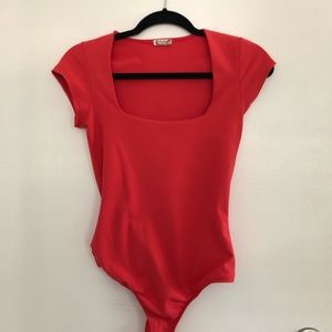Free People Women's Red Fair And Square Neck Duo Bodysuit By Intimately Size S